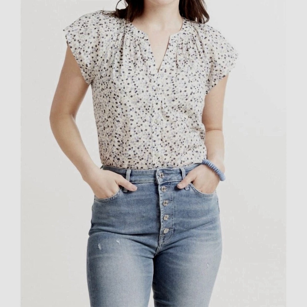 Rails Alena Watercolor Buds Cotton Button Up Blouse Top Medium Boho Cottagecore